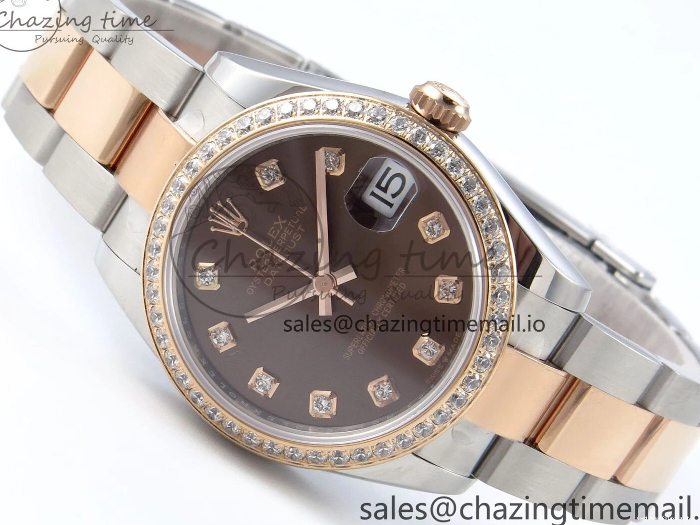 AAA Replica Watches 31 Oyster Dial 904L ETA Diamonds Bezel on RG WrinkleFree Best Diamonds Bracelet DateJust 278381RBR 373 Brown Steel ARF 1:1 SS Edition 1225